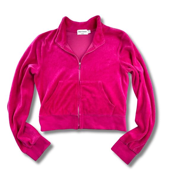 Juicy Couture Track Jacket Women's M Hot Pink Velour Full Zip Pockets "J" Charm - Picture 3 of 14
